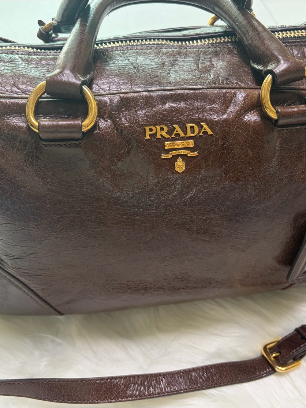 PRADA Brown Leather Satchel Bag